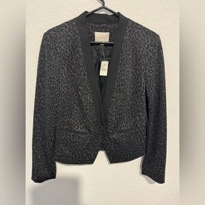 LOFT Charcoal Leopard Pattern Tuxedo Blazer Size 8 NWT